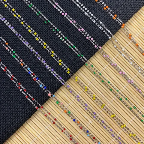 Rotolo di Catena a Maglie con Perle Puntinate in Smalto di Acciaio Inossidabile per Fai da Te Collana Bracciale Gioielli