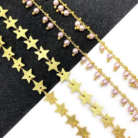 DIY Jewelry Making Accessories Copper Pentagram Star Chains ABS Faux Pearl Round Beads Fashion Gold Metal Jewelry Findings