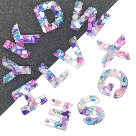 Resin Alphabet Letter Beads With Colorful Crushed Stone For DIY Jewelry Making Necklace Bracelet Pendants Craft Accessories Gift