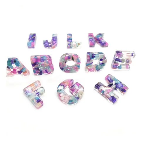 Resin Alphabet Letter Beads With Colorful Crushed Stone For DIY Jewelry Making Necklace Bracelet Pendants Craft Accessories Gift