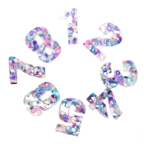 Resin Arabic Number Beads Colorful Crushed Stone Non-Porous Loose Beads For DIY Necklace Jewelry Making Accessories