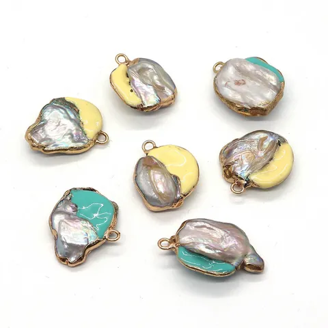 Baroque Natural Artificial Pearl Enamel Pendant Irregular Shell Gold Plated Alloy Charm For DIY Necklace Bracelet Jewelry Making