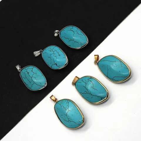 Natural Turquoise Leaf Shape Pendant Only Without Chain With Alloy Metal Bezel Gold Silver Plated For Necklace Jewelry Making DIY Accessory