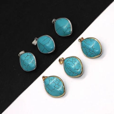 Colgante De Turquesa Azul Natural Forma Navette Marquesa Irregular Borde Metálico Dijes De Piedra Para Accesorios De Fabricación De Joyas De Collar De Bricolaje