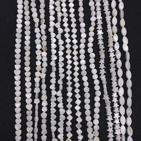 Natural White Mother Of Pearl Shell Beads Heart Star Flower Round Navette Shape Polished Loose Beads For DIY Jewelry Making
