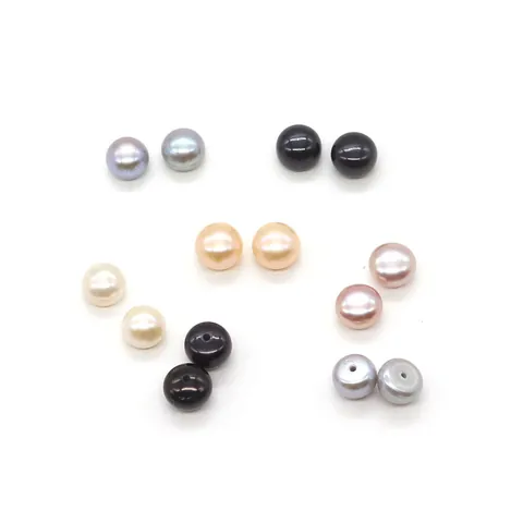 Natural Freshwater Pearl Beads Semi-drilled Half Hole Bread Flat Round Shape Pearls For DIY Earring Jewelry Making Findings Accessories