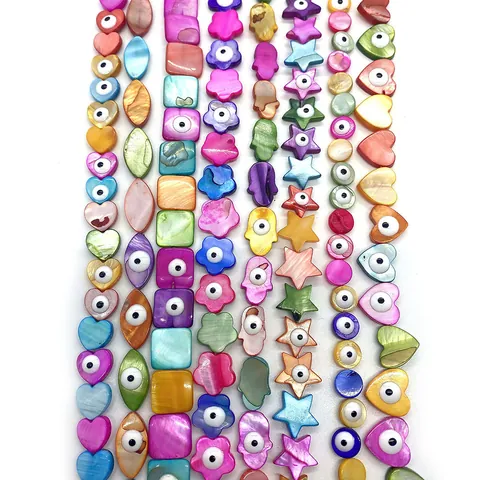 Natural Sea Shell Beads Evil Eye Hamsa Hand Star Heart Flower Marquise Mother Of Pearl Loose Beads For DIY Necklace Bracelet Making