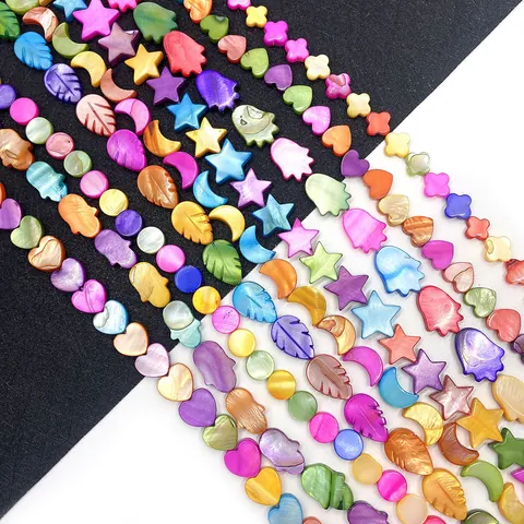 Colorful Natural Sea Shell Beads Mixed Shapes Heart Star Hamsa Flower Mother Of Pearl Loose Beads For DIY Jewelry Making