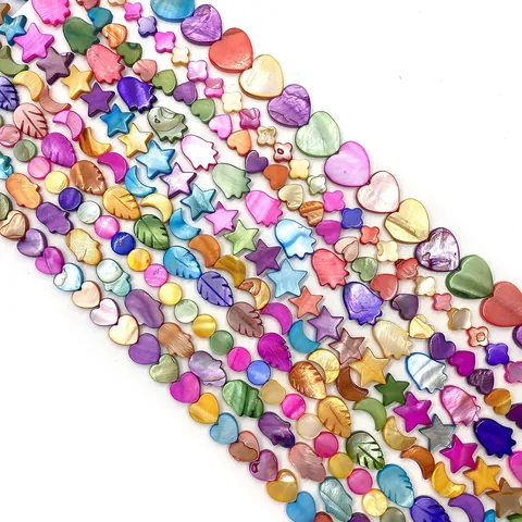 Colorful Natural Sea Shell Beads Mixed Shapes Heart Star Hamsa Flower Mother Of Pearl Loose Beads For DIY Jewelry Making