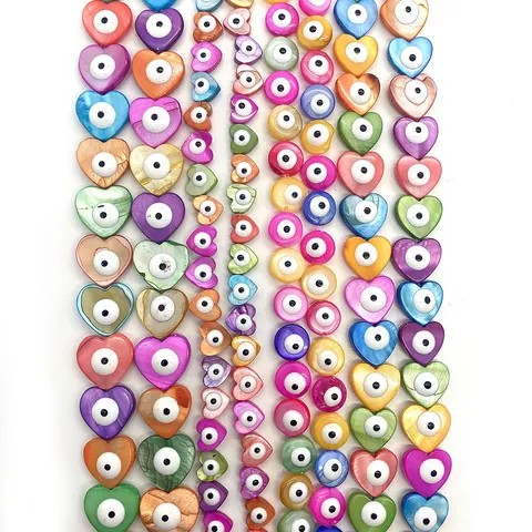 Shell Evil Eye Beads Heart Round Shape Multi Color Mother Of Artificial Pearl Spacer Beads For DIY Jewelry Making Accessory Component