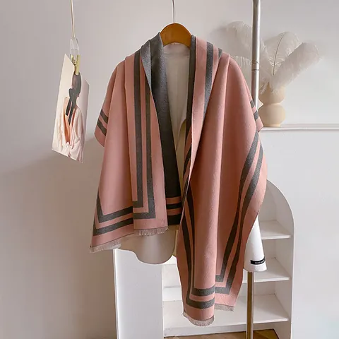 Damen Kaschmir-Imitat Schal Dick Warm Winter Stola Elegant Geometrisches Muster Fransen Wickel Für Damen Täglich