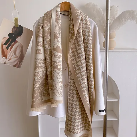 Sciarpa Donna Toile De Jouy Con Stampa Tigre Scialle Double Face Pied De Poule Effetto Cashmere Caldo Inverno Nappine