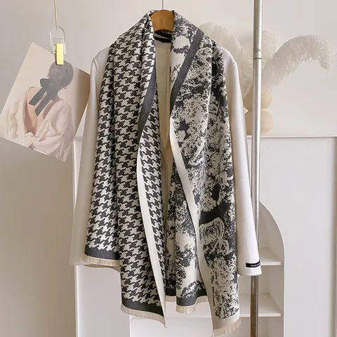 Sciarpa Donna Toile De Jouy Con Stampa Tigre Scialle Double Face Pied De Poule Effetto Cashmere Caldo Inverno Nappine