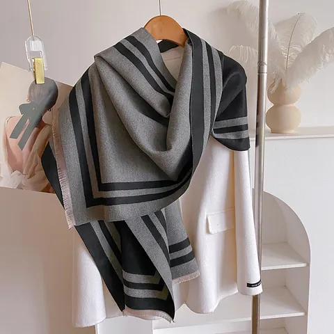 Damen Kaschmir-Imitat Schal Dick Warm Winter Stola Elegant Geometrisches Muster Fransen Wickel Für Damen Täglich