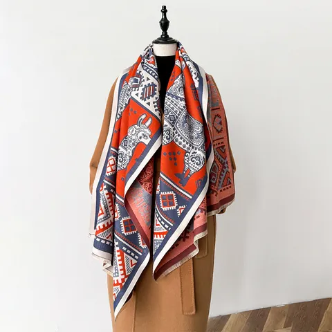 Damen Ethno Alpaka Muster Kaschmir-Imitat Schal Winter Warm Geometrisch Quaste Stola Böhmisch Reise Schal Pashmina