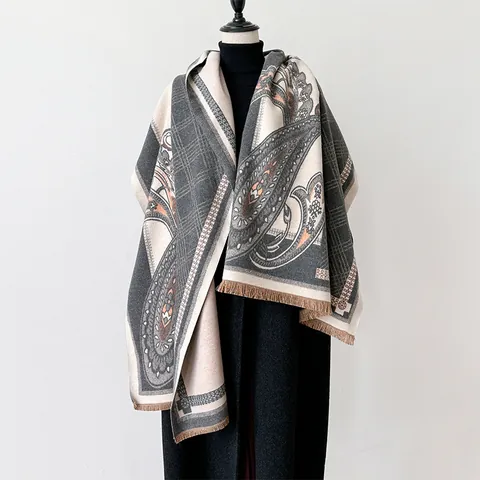 Women's Vintage Paisley Plaid Faux Cashmere Scarf Large Shawl Wrap With Tassels Soft Warm Winter Fall Scarf For Ladies Gifts