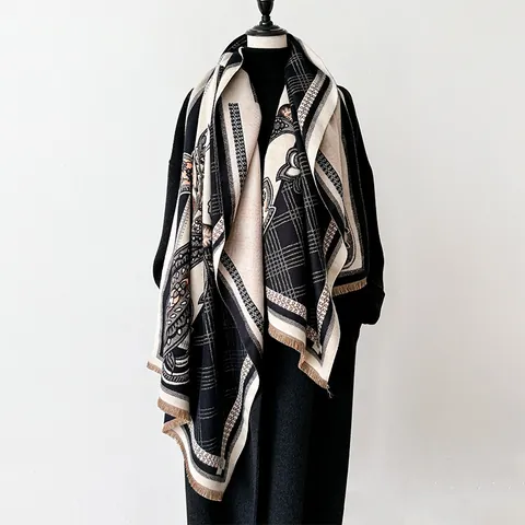 Women's Vintage Paisley Plaid Faux Cashmere Scarf Large Shawl Wrap With Tassels Soft Warm Winter Fall Scarf For Ladies Gifts