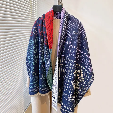 Damen Ethno Geometrisches Muster Kaschmir-ähnlich Schal Bohemian Tribal Quaste Großes Schultertuch Wrap Für Winter Warm Mode