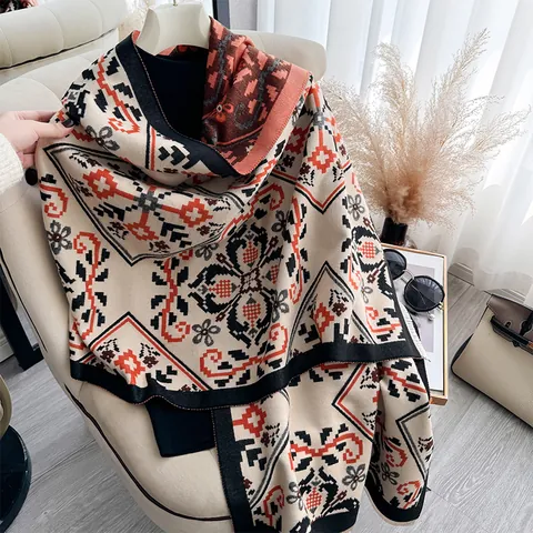 Sciarpa Donna Retrò Etnica Motivo Floreale Imitazione Cashmere Grande Scialle Avvolgente Con Nappine Inverno Caldo Morbido Pashmina