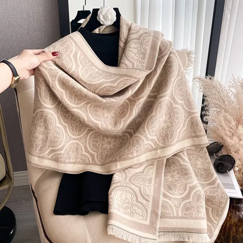 Damen Retro Jacquard Quasten Schal Stola Verdicktes Kaschmir-Imitat Winter Warm Poncho Cape Große Tücher Winterschal
