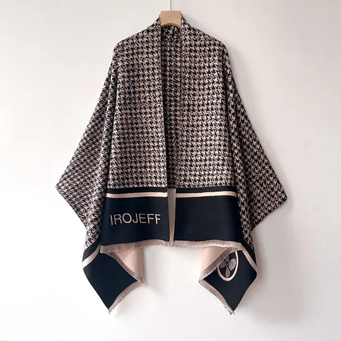Women's Faux Cashmere Scarf Shawl Retro Jacquard Tassel Poncho Wrap Elegant Butterfly Floral Print Large Warm Pashmina For Travel Office