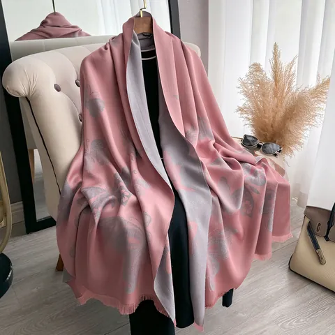 Women's Vintage Butterfly Print Tencel Cotton Scarf Elegant Long Shawl With Tassels Warm Soft Winter Pashmina Wrap For Ladies