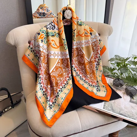 Women's Elegant Satin Silk Like Large Square Scarf Floral Paisley Print Soft Lightweight Fashion Hair Bandana Head Wrap
