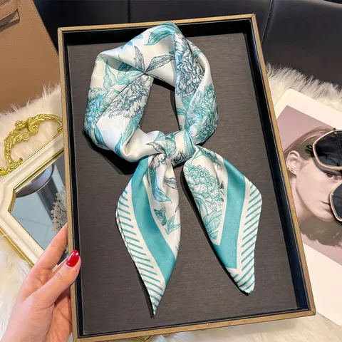 Women Square Satin Scarf Retro Paisley Floral Print Neck Scarf For Head Handbag Decoration Fashion Hair Accessories