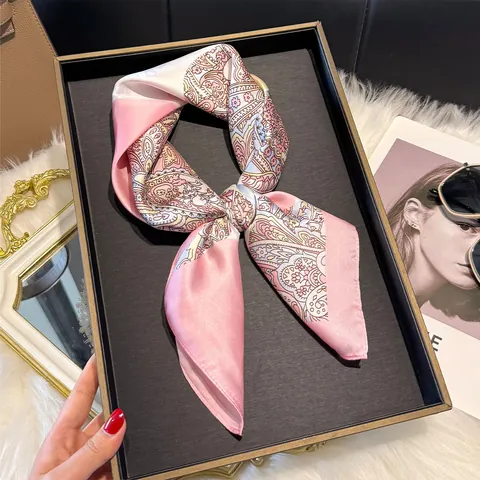 Women Square Satin Scarf Retro Paisley Floral Print Neck Scarf For Head Handbag Decoration Fashion Hair Accessories