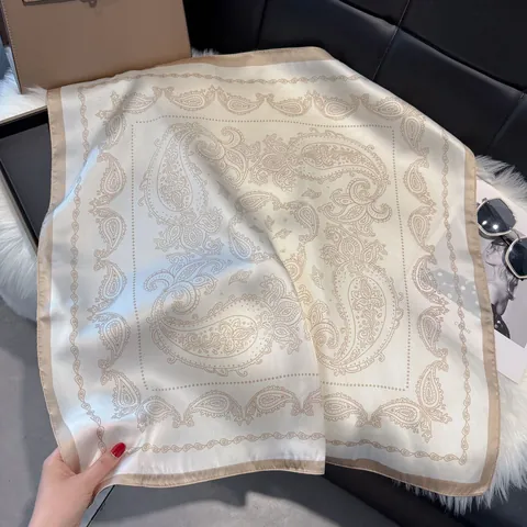 Vintage Paisley Floral Print Satin Square Scarf For Women Retro French Style Hair Band Neck Wrap Fashion Accessory