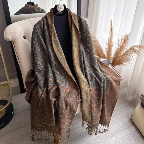 Sciarpa Scialle da Donna Vintage Paisley Jacquard con Frange Morbida Imitazione Cashmere Scialle Invernale Caldo per Viaggio Regalo