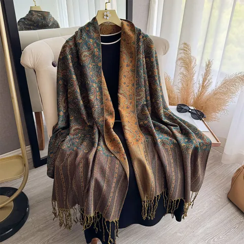 Damen Paisley Druck Schal Ethno Vintage Umschlagtuch Mit Quasten Weich Kaschmir-Imitat Schal Für Winter Reisen Täglich Dress Accessory