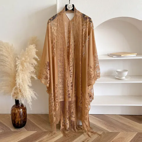 Damen Vintage Spitze Strickjacke Schal Mit Quasten Hohl Aus Offene Front Halber Ärmel Strand Cover Up Sommer Oberbekleidung