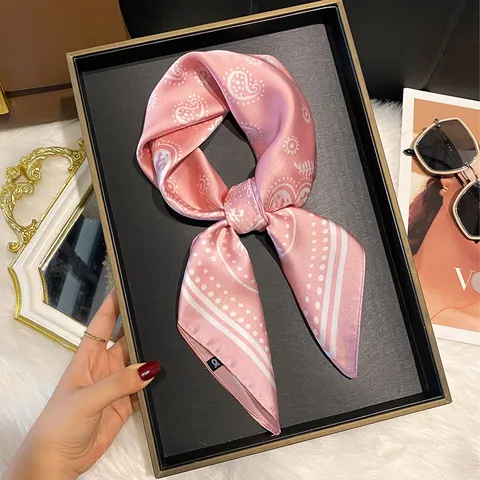 Women Paisley Print Satin Square Scarf Elegant Head Neck Wraps Lightweight Decorative Fashion Hair Accessory Handkerchief