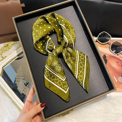 Französischer Vintage Satin Quadratischer Schal Mit Blumendruck Für Damen Eleganter Leichter Seidengefühl Halstuch Modisches Accessoire