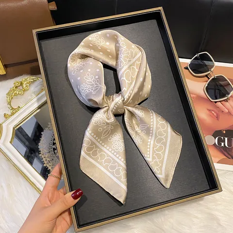 Französischer Vintage Satin Quadratischer Schal Mit Blumendruck Für Damen Eleganter Leichter Seidengefühl Halstuch Modisches Accessoire