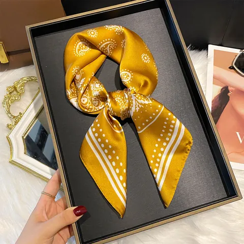 Women Paisley Print Satin Square Scarf Elegant Head Neck Wraps Lightweight Decorative Fashion Hair Accessory Handkerchief