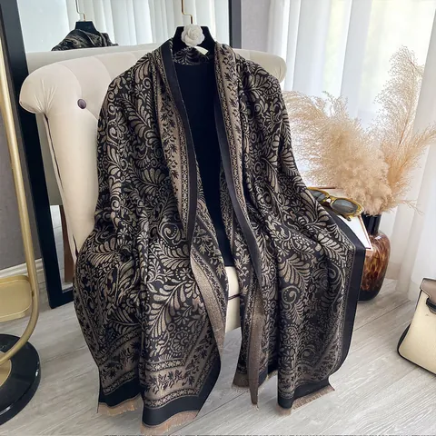 Vintage Paisley Jacquard Fransen Schultertuch Schal Kaschmirimitat Elegant Warm Doppelseitig Pashmina Für Damen Bankett Alltag