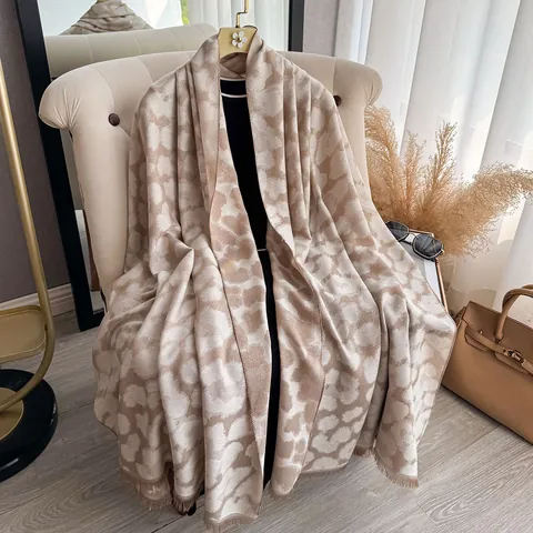 Women Leopard Print Shawl Scarf With Metallic Gold Thread Thickened Warm Large Pashmina Wrap With Tassels For Winter Fashion