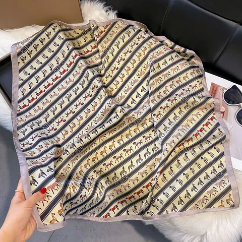 Women Fashion Satin Square Scarf Elegant Botanical Floral Paisley Animal Print Hair Band Neck Wrap Decorative Scarf For Lady