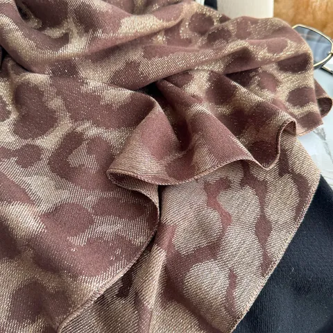 Women Leopard Print Shawl Scarf With Metallic Gold Thread Thickened Warm Large Pashmina Wrap With Tassels For Winter Fashion
