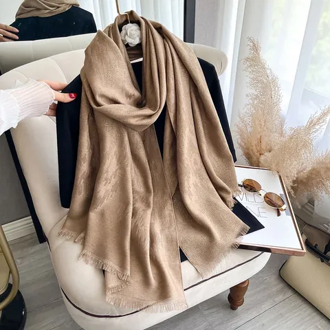 Women Ethnic Jacquard Shawl Wrap Imitation Cashmere Metallic Thread Tassel Pashmina Winter Warm Scarf For Ladies Large Wrap