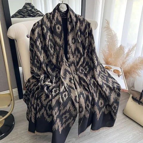 Women Ethnic Jacquard Shawl Wrap Imitation Cashmere Metallic Thread Tassel Pashmina Winter Warm Scarf For Ladies Large Wrap