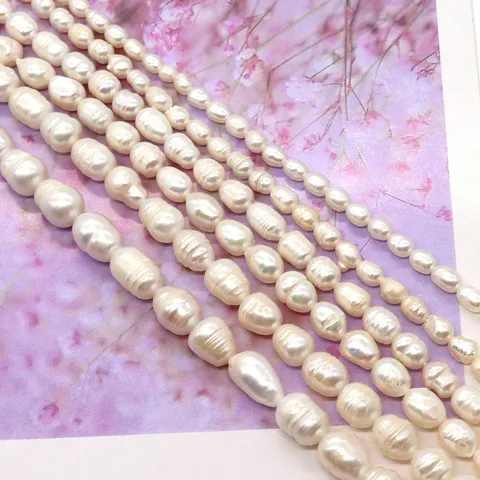 Natural Freshwater Pearl Beads Rice Shaped Threaded Baroque White Loose Beads For DIY Jewelry Making Necklace Bracelet Craft Accessories