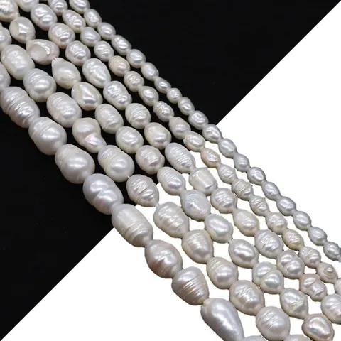 Natural Freshwater Pearl Beads Rice Shaped Threaded Baroque White Loose Beads For DIY Jewelry Making Necklace Bracelet Craft Accessories
