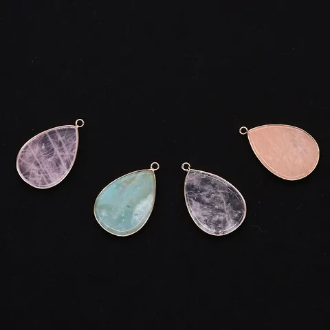 Pendentif Goutte en Pierre Naturelle Avec Lunette en Alliage Plaqué Or Pour Fabrication de Bijoux Collier DIY Femmes
