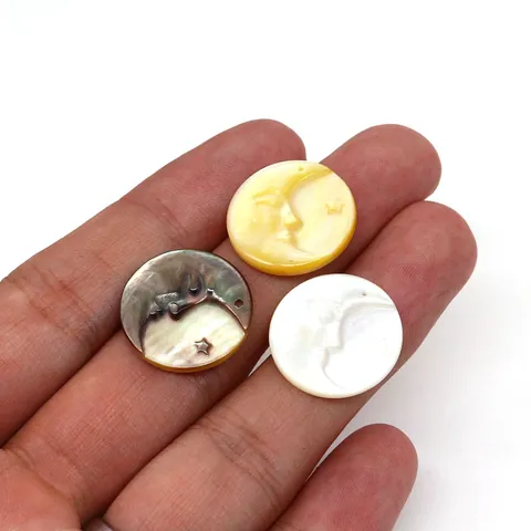 Künstliche Perle in Conchiglia Naturale Intagliata Viso di Luna Stella 20mm Tonde Madreperla Ciondoli per Creazione Gioielli Fai Da Te