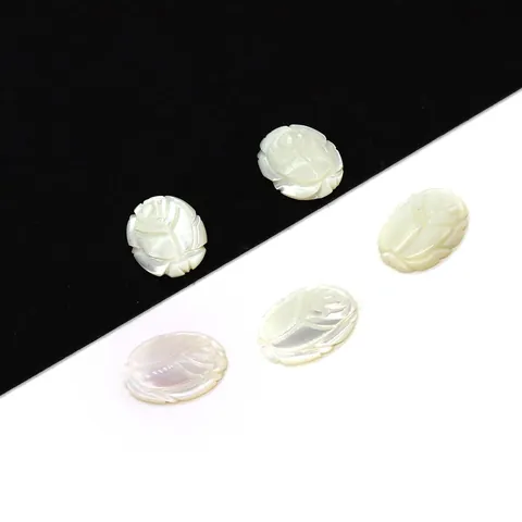 Natural Sea Shell Rose Flower Carved Oval Cabochon Bead For DIY Jewelry Making White Mother Of Pearl Floral Flatback Accessory