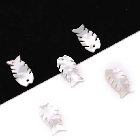 Natural White Mother Of Pearl Shell Fish Bone Shape Carved Loose Beads For DIY Jewelry Making Charms Pendants Accessories