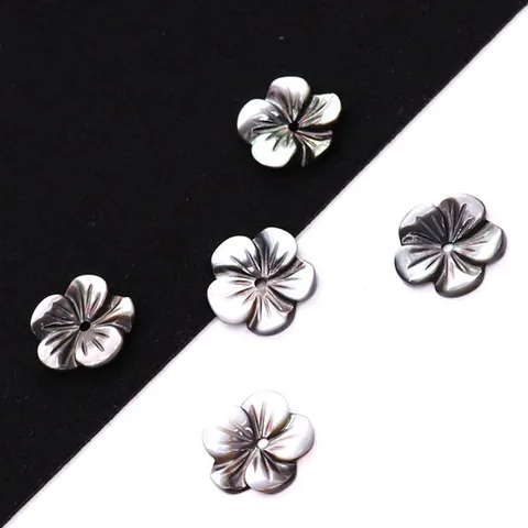 Natuurlijke Zwarte Schelp Vijfbladige Bloem Losse Kralen Gesneden Kunstparelmoer Iriserende Kralen Voor DIY Sieraden Maken